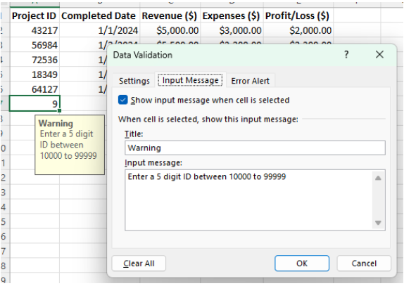 Excel Data Validation