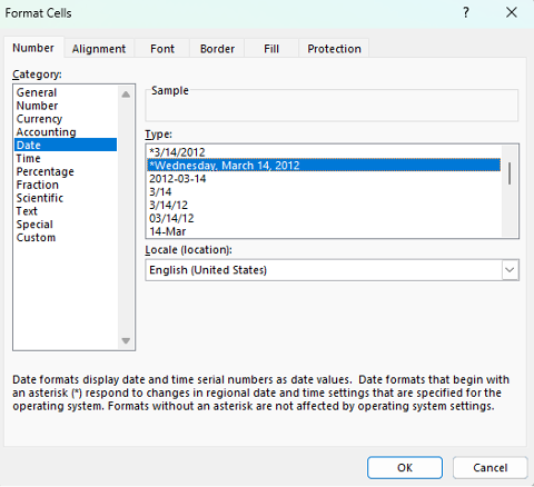 Excel date format