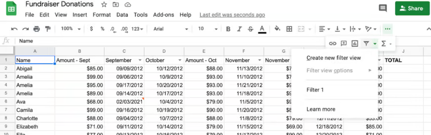 How to close out and return to your Google Sheets data filter. Example of how to close out and return to your Google Sheets data filter