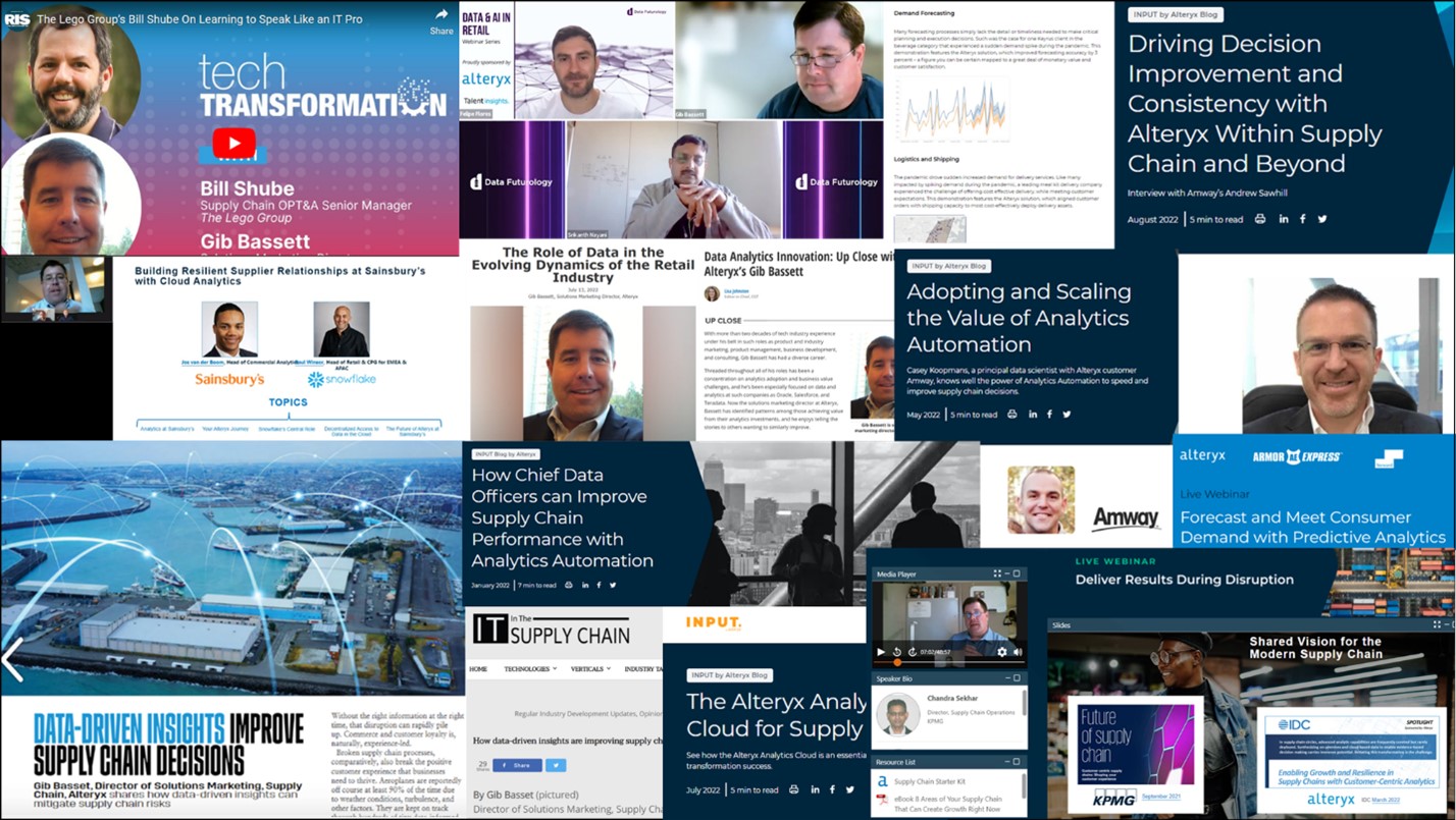 Collage of blogs and webinars by Gib Bassett