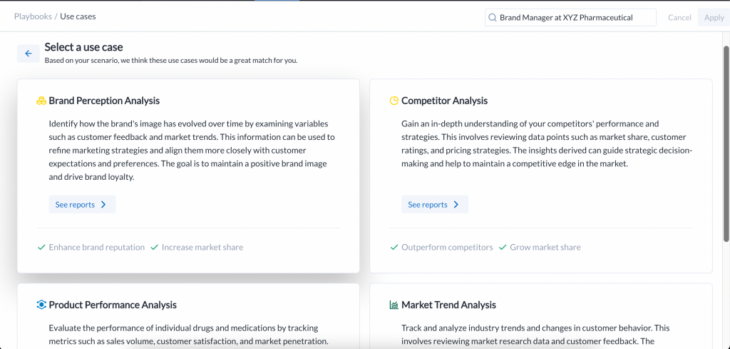 A screenshot of the use case selection screen on Auto Insights