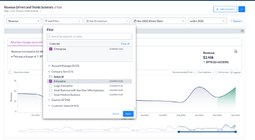 Screenshot of Auto Insights of the revenue drivers and trends summary